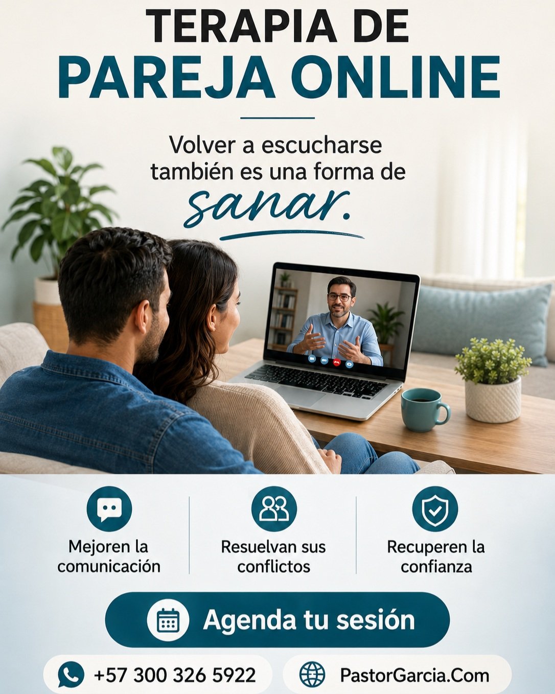 Terapia de pareja en línea
¿Sienten que la comunicación se ha vuelto difícil o que los conflictos se repiten? Recuerden que "Volver a escucharse también es una forma de sanar". 🌿

Retomen el camino juntos con la Terapia de Pareja Online guiada por el Pastor García. Un espacio seguro para:

✨ Mejorar la comunicación.
🛡️ Resolver sus conflictos.
❤️ Recuperar la confianza.

📲 ¡Agenda su sesión hoy mismo y comiencen su proceso de sanación!

Escríbenos al WhatsApp: +57 300 326 5922

Visita nuestra web: PastorGarcia.Com
#terapiasepareja #pareja #terapiadeparejaenlínea #relacionessanas #terapiaonline #SaludMental #PsicologiaDePareja #pastorgarciaterapeuta