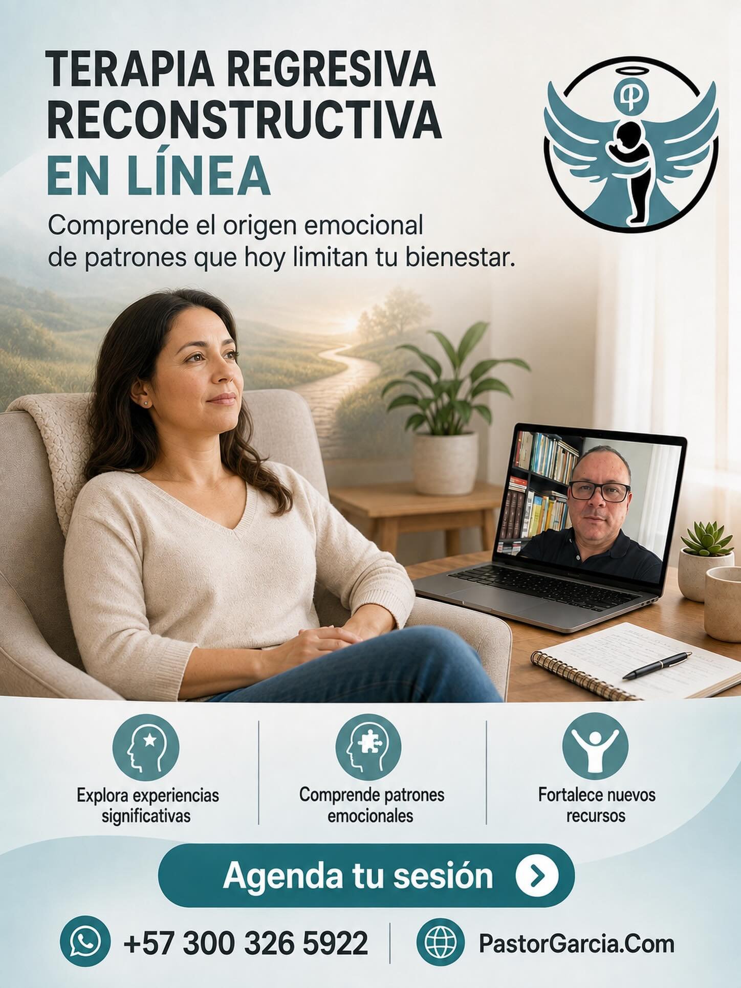 Te presentamos la Terapia Regresiva Reconstructiva (TRR), ahora disponible en línea. 💻✨
Este enfoque terapéutico te permitirá:
✅ Explorar experiencias significativas: Viajar al pasado para comprender el “porqué” detrás de tus reacciones actuales.
✅ Comprender patrones emocionales: Identificar las raíces de creencias limitantes y emociones recurrentes que te frenan.
✅ Fortalecer nuevos recursos: Desarrollar herramientas internas para construir una vida más plena, consciente y alineada con tus deseos.
No dejes que el pasado dicte tu futuro. ✨ Descubre el poder de la TRR y comienza tu camino hacia una vida más auténtica y satisfactoria.
💬 Agenda tu sesión hoy mismo y da el primer paso hacia tu sanación y empoderamiento.
Contáctanos por WhatsApp al +57 300 326 5922 o visita nuestro sitio web PastorGarcia.Com. #TerapiaRegresivaReconstructiva #pastorgarciaterapeuta #CrecimientoPersonal #SaludMental #terapiaenlínea